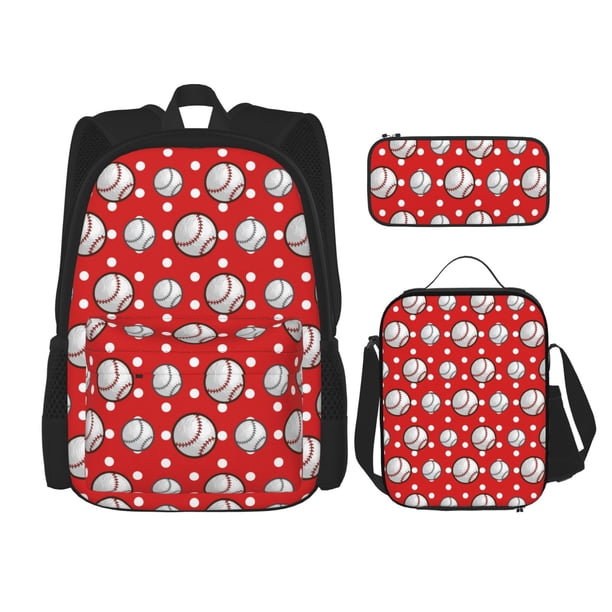 Disketp Cute Baseball Mochila Estampada de Gran Capacidad con Lonchera y Estuche, Set de 3 Piezas para Estudiantes