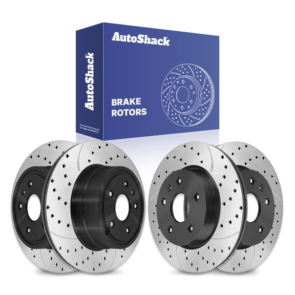 AutoShack Front & Rear Drilled & Slotted Brake Rotors | Replacement for 2010-2017 Chevrolet Equinox 2010-2017 GMC Terrain 2.4L 3.0L 3.6L V6 AWD FWD | E-Coated | 4-PC Set | ShadowGuard