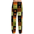 thumbnail image 5 of Men's Halloween Pajama Pants Pumpkin Spider Web Wide Leg Horror Pajama Pants Witch Hat Castle Drawstring Funny Sleep Pants, XL, 5 of 6