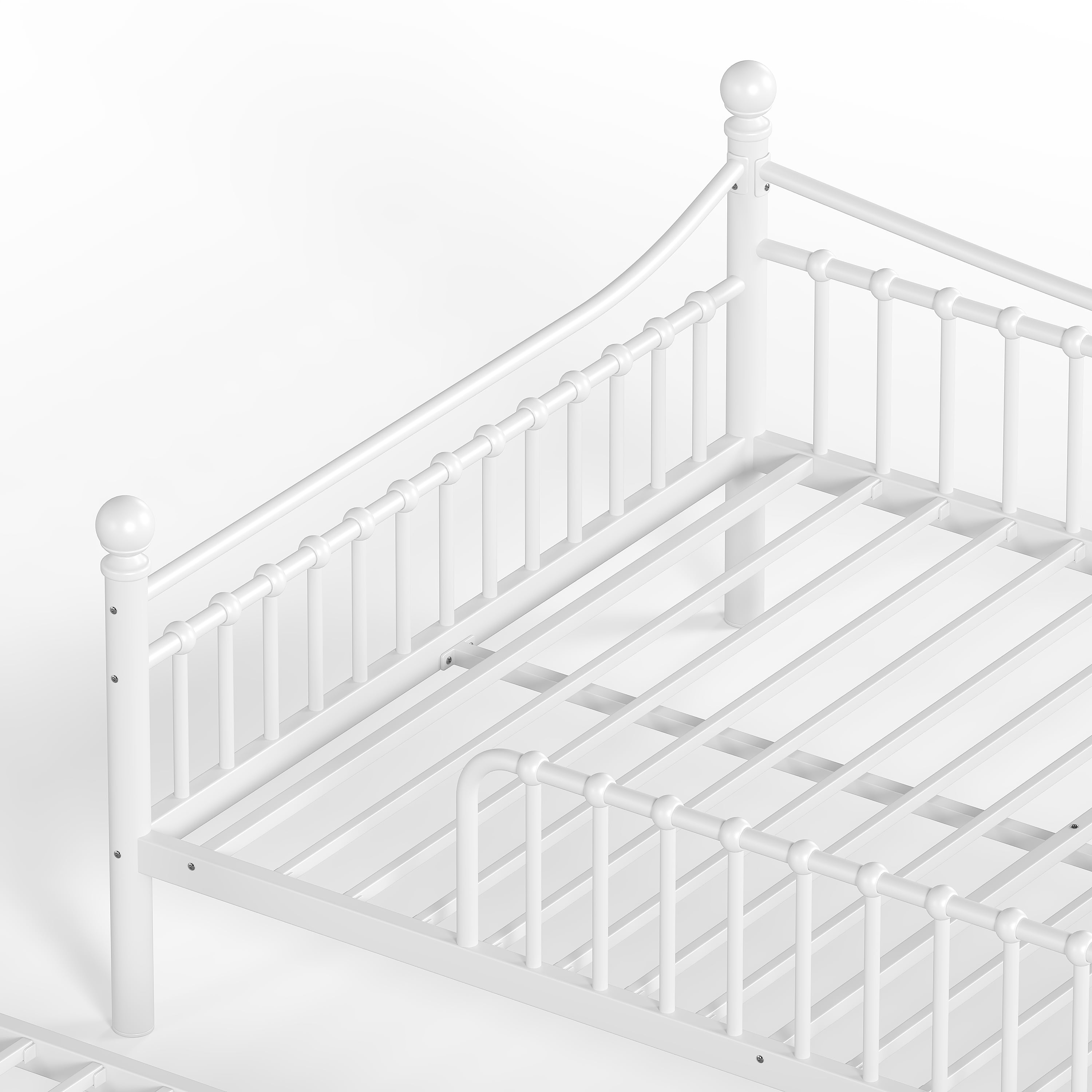 Full Over Full Metal Bunk Bed 83.07 Inch, Curved Guardrail Round Tube Frame for Kids Teens Adults, No Box Spring Needed, White