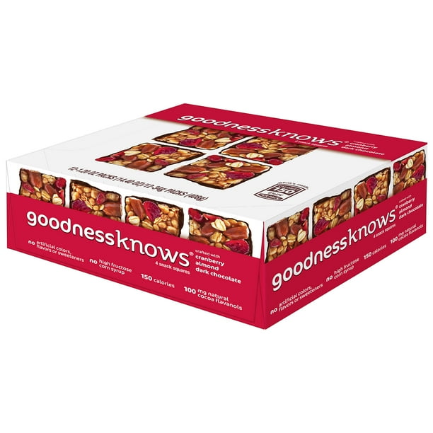 Goodnessknows Cranberry Almond And Dark Chocolate Snack Square Bars 12 Pack Walmart Com Walmart Com