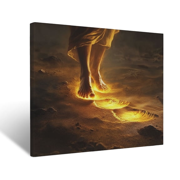 CozyNet Jesu Footprints On A Sandy Shore Glowing Path Of Faith, Love & Guidance Through Life Jour Wall Art Prints With Frame Canvas Perfect for Living Room & Bedroom, Wall Decor 12"x16"