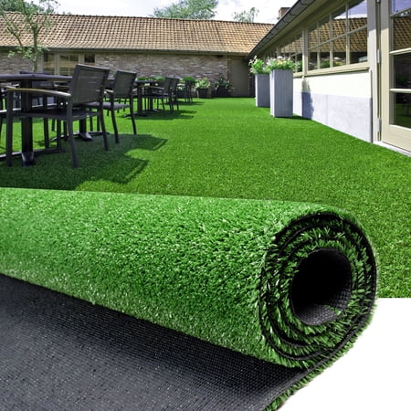AYOHA 4FT x 8FT Artificial Grass Rug, 0.4" Fake Turf Mat with Drainage Holes, Indoor Outdoor for Patio Balcony, Garden Wedding & Parties