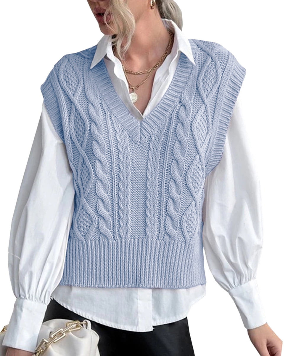 Sweater Vest for Women V Neck Sleeveless Knit Solid Casual Ribbed Preppy Pullover  Tops - Walmart.com