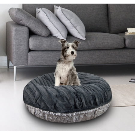 Bessie and Barnie Signature Serenity Grey / Gravel Stone Luxury Extra Plush Faux Fur Bagel Pet/Dog Bed