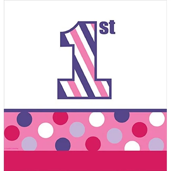 Sweet Stripes Girl Polka Dot 1St Birthday Party Decoration Plastic Tablecover