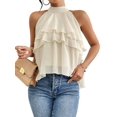 thumbnail image 3 of Women's Layered Ruffle Hem Sleeveless Halter Chiffon Blouse Flowy Tank Tops Color S, 3 of 10
