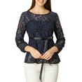 thumbnail image 5 of DARING DIVA Self-Tie Waist Semi Sheer Peplum Top XL Dark Blue, 5 of 7