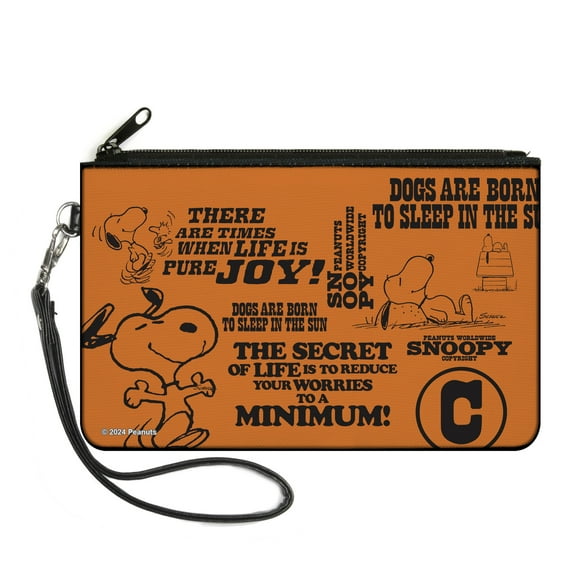 Peanuts Wallet, Zip Clutch, Snoopy Poses and Quotes Collage Orange Black, Canvas