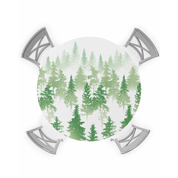 nqOlkjepod Green Forest Round Tablecloth, Fitted Table Cover with Elastic for 36"-44" Round Tables, Contemporary Silhouette Abstract Art Table Cloth Outdoor Dinning Party Waterproof Tablecloths