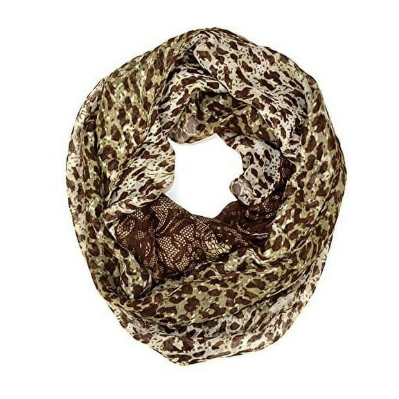 Leopard & Lace Print Soft Infinity Loop Scarf (Beige)