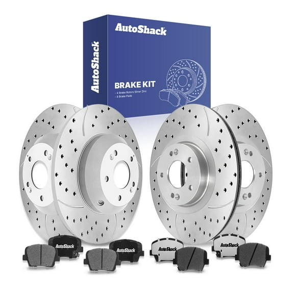 AutoShack Front Vented & Rear Solid Drilled & Slotted Silver Zinc Coated Brake Rotors   Ceramic Pads 12-PC Brake Kit Replacement for 2016-2020 Kia Sorento SilverShield Pro