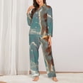 thumbnail image 2 of Fotbe Starry Sky Cloud Fox Conjunto de Pijama de Manga Larga para Mujer con Estampado, Ropa de Dormir de 2 Piezas, Conjunto de Casa Suave y Cómodo con Bolsillos-Large, 2 of 7
