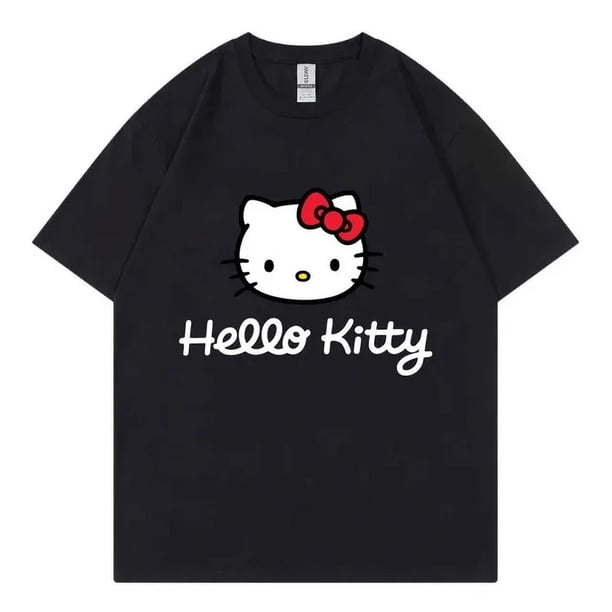 Camiseta de dibujos animados de Hello Kitty para hombre y mujer, camisa de manga corta 100% de algodón, Tops de moda, ropa para pareja, 2024