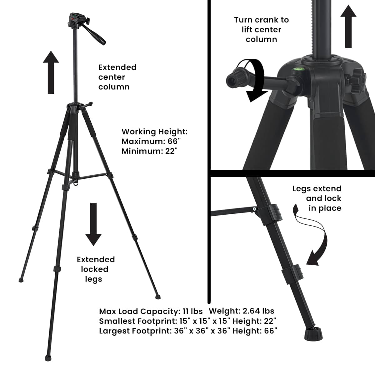 Creative Mark Apex Tripod for Camera - Lightweight Aluminum Camera Tripod Stand with 360° Pan, 90° Forward Backward & Side Tilt, Adjustable Height, Quick-Release Plate and Nylon Carrying Case