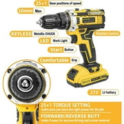 21V Tool Kit with Drill, 120PCS 21V Cordless Drill Set with 3/8 Keyless Chuck of Metal & 25+3 Clutch with Impact, 2 x 2.0Ah Battery & Fast Charger, Max Torque 45Nm, 2-Variable Speed
