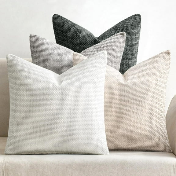 Pack of 4 Couch Throw Pillow Covers 18x18 Inch Gray Soft Decorative Chenille Pillow Covers Farmhouse Accent Cushion Covers for Boho Home Decor Sofa Bedroom Living Room