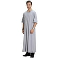 thumbnail image 3 of Men Muslim Islamic Robe Kaftan Round Neck Dishdasha Plain Clothes, 3 of 3