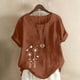 thumbnail image 2 of Vestidos Casuales Para Mujer, Blusas De Mujer De Moda Blusa informal de lino con cuello redondo, manga corta y botones para mujer, 2 of 4