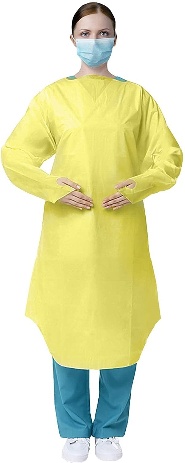 AMZ Disposable Isolation Gowns 45". Pack of 200 Yellow Disposable Gowns