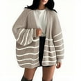 thumbnail image 2 of Miluxas Women's Cardigan Striped Knit Long Sleeve Open Front Casual Sweaters Coat Oversized Soft Outwear Khaki S(S), 2 of 3