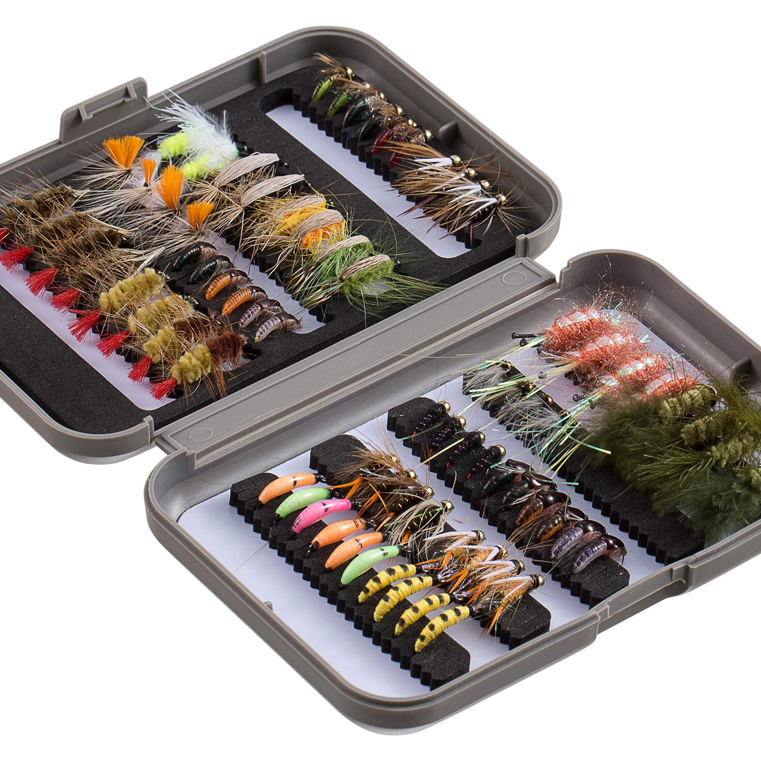 Nebublu Trout Bass Fly Fishing Flies Kit - 100pcs Dry Flies Assortment with Fly Box for Angling, Size: 12.5