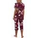 thumbnail image 5 of Conjunto de pijama de mujer Lucakuins, camiseta de manga corta con cuello en V y pantalones capri, ropa de dormir, trajes de salón de Color contrastante/floral/leopardo Lucakuins moda, 5 of 6