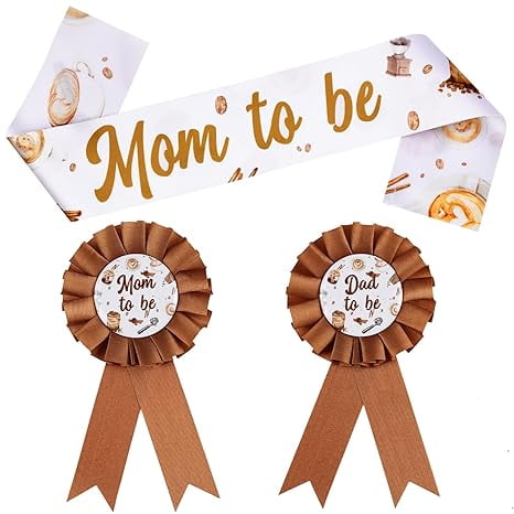 Coffee Theme Baby Shower Decorations Set, Mom to Be Dad to Be Sash Corsage Pins for Maternity New Parents Pregnancy Announcement Gender Reveal Party Decorations Favors