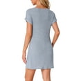 thumbnail image 3 of INSPIRE CHIC Women's Ribbed Knit Nightgown Sleepshirt Short Sleeve Sleepwear Casual Crew Neck Nightshirt 3XL Light Blue, 3 of 6