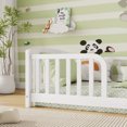 thumbnail image 5 of Leumius Twin Size Floor Fence Bed with Central Entrance, Pine Wood Floor Bed with Guardrails for Boys Girls White, 5 of 9