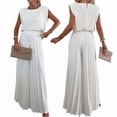 thumbnail image 3 of Lounge Sets for Women Two Piece Outfits Knit Cap Sleeve Tops Wide Leg Pleated Pants White M, 3 of 6