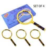 XXXXX (Set of 4) 90mm 10X Handheld Magnifier with Gloss Golden Dragon HIGH Resolution Great Gifts for Parents Seniors Kids Scientists EHD
