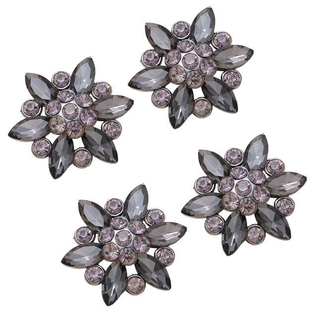 veasfak 4Pcs Bling Rhinestone Buttons DIY Sewing Wedding Flower Embellishments Decor 4 4 PCS Black