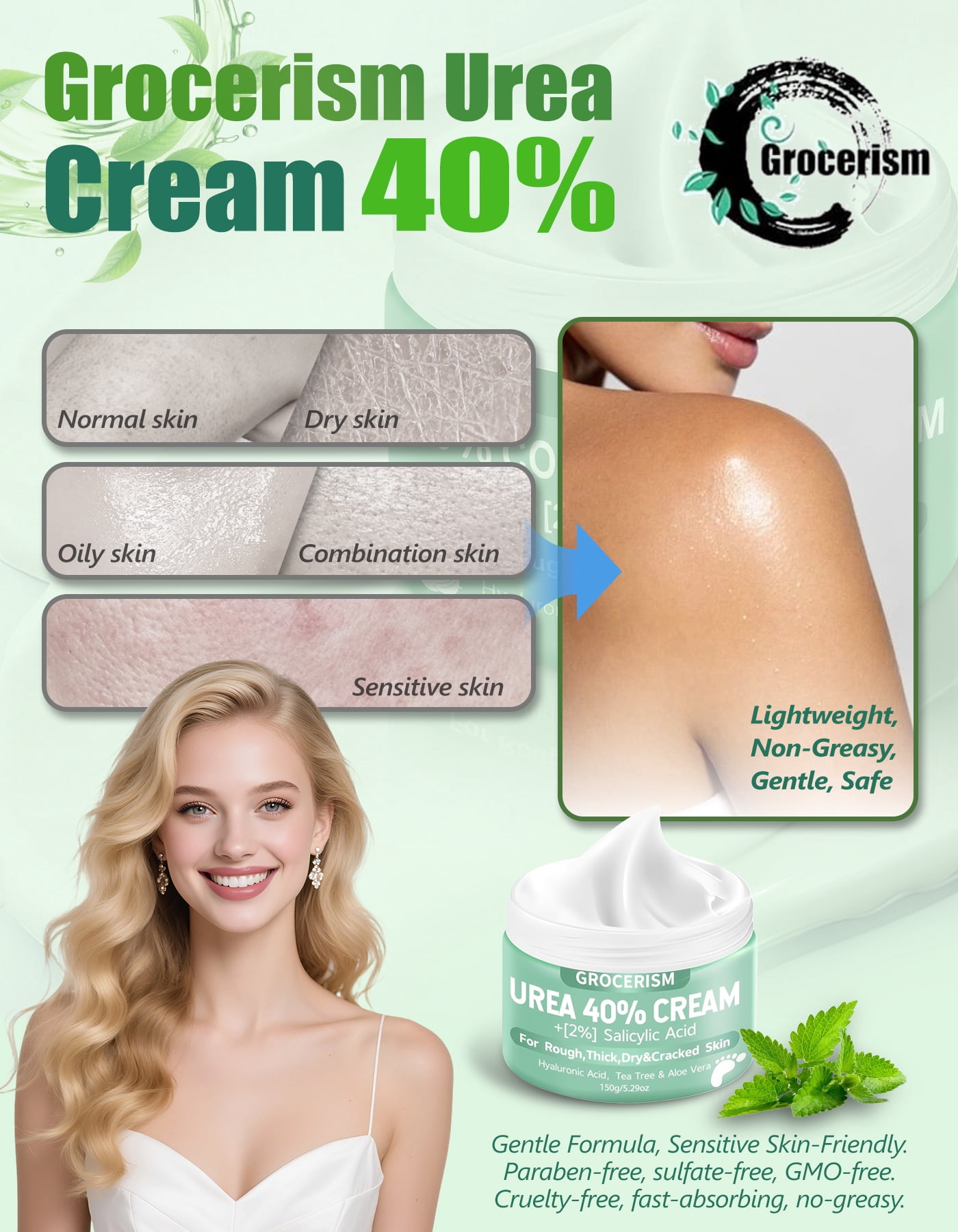 Urea Cream 40 Percent for Feet Plus Salicylic Acid 5.29 oz Foot Cream, with Hyaluronic Acid, Tea Tree,and Aloe Vera for Deep Moisturizes