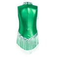 thumbnail image 4 of TSSOE Kids Girls Gymnastics Leotards Bodysuits Metallic Sleeveless Stand Collar Tassels Zipper Back Jumpsuits Green 16, 4 of 5