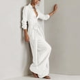 thumbnail image 6 of Womens Fashion Outfits Long Sleeve Button Shirt Belt Wide Leg for Pants Set for Travel Workwear White XXL, 6 of 8