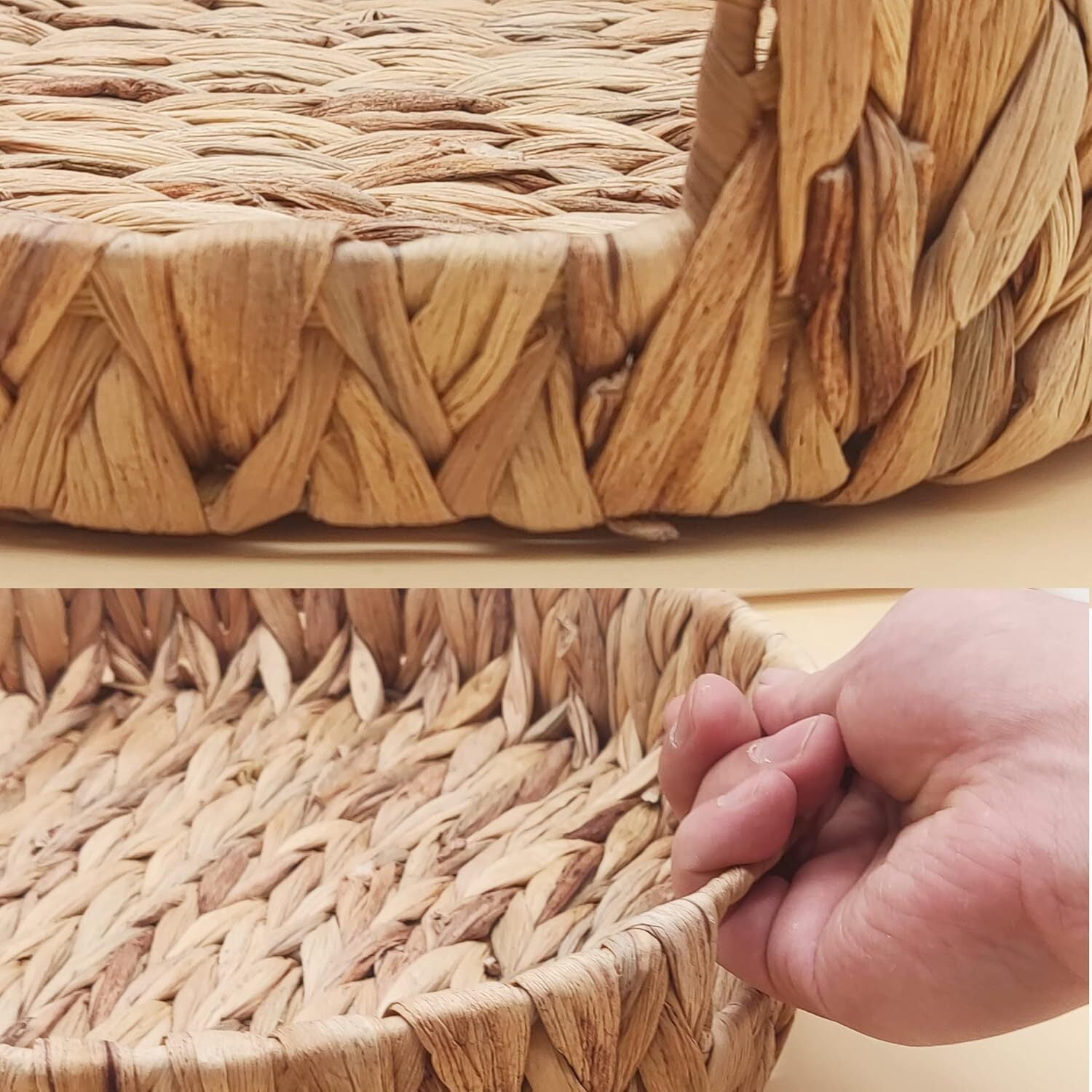 GoXteam Wicker Basket, Baskets for Organizing, Storage Basket with Built-in Handles, Water Hyacinth Shelves, Large