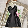 thumbnail image 5 of Women's Cool Glossy Imitation Silk Sleep Slip Dress, Delicate Lace Trim Cowl Neck Side Split Backless Spaghetti Strap Mini Nightgown Black XL(XL), 5 of 8