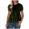 thumbnail image 2 of Meichang Velvet Peplum Tops for Women Short Sleeve Loose Fit Pleated Front Babydoll Blouses Dressy Casual Soft Velour Shirt, 2 of 8
