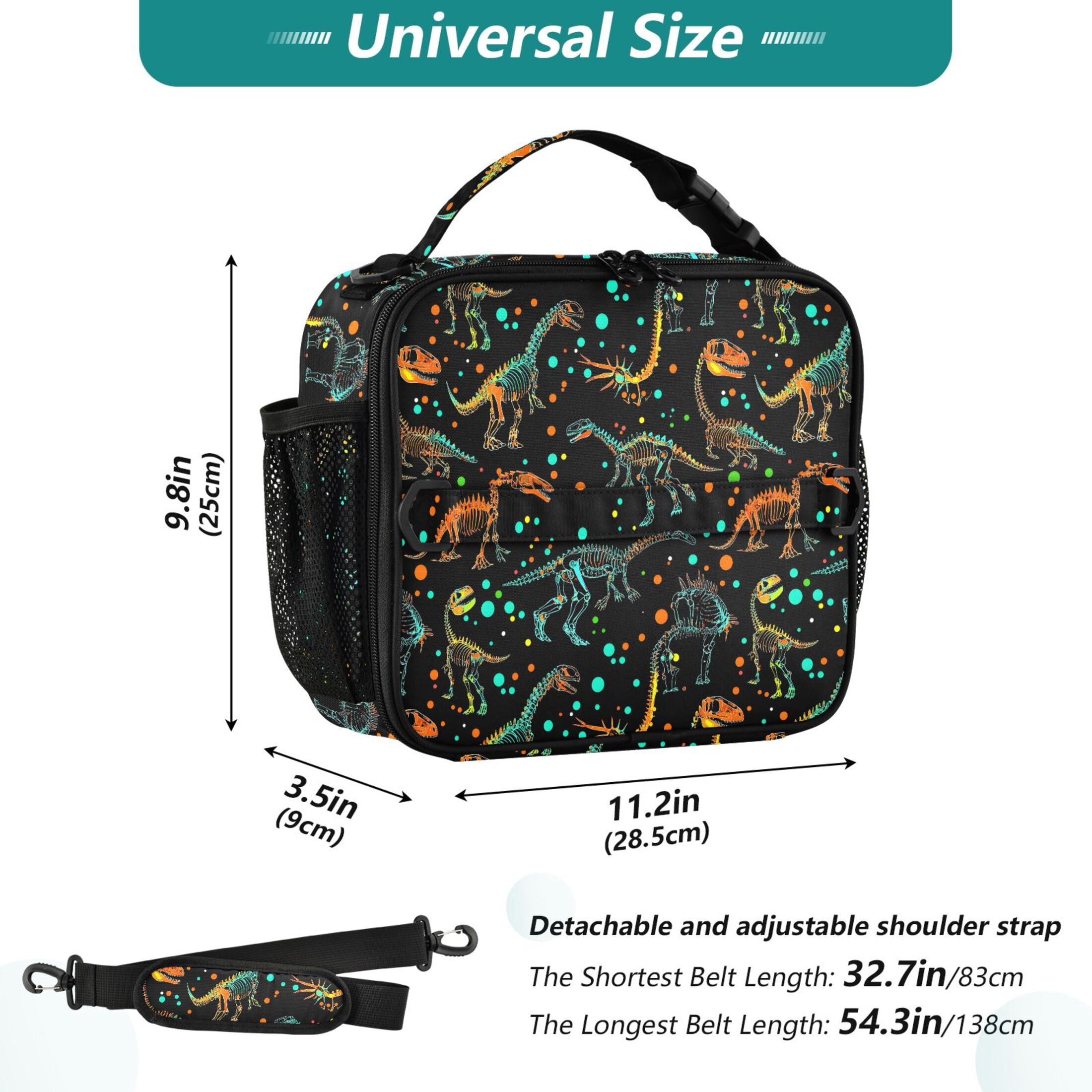 ALAZA Cartoon Dinosaur Lunch Box Insulated Lunch Bag Cooler Tote with Shoulder Strap