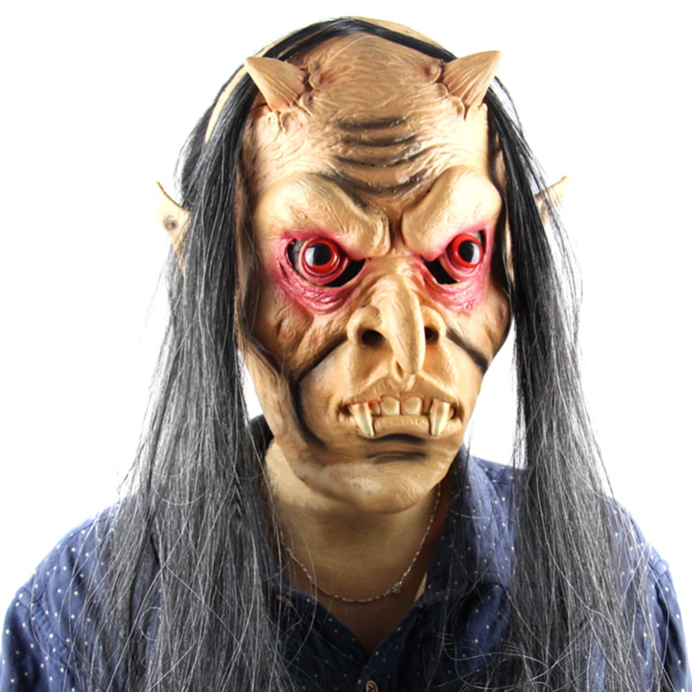 Halloween Scary Ghost Mask Latex Full Face Long Hair Wig Horror Masks Party Cosplay Props - Walmart.com