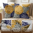 thumbnail image 2 of Mustard Yellow Navy Blue Grey Pillow Covers 18x18 Inch Set of 2 Dahlia Floral Decorative Throw Pillows For Couch Geometry Flowers Modern Pillow Cases Home Decor For Sofa Couch Porch Patio Outdoor, 2 of 6