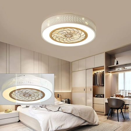 

Miumaeov Flush Mount Ceiling Fan Light Round Acrylic Enclosed Ceiling Fan Lamp Fixtures 5 Hidden Blades 3 Colors Changeable Fan Chandelier Bedroom Dining Room Office