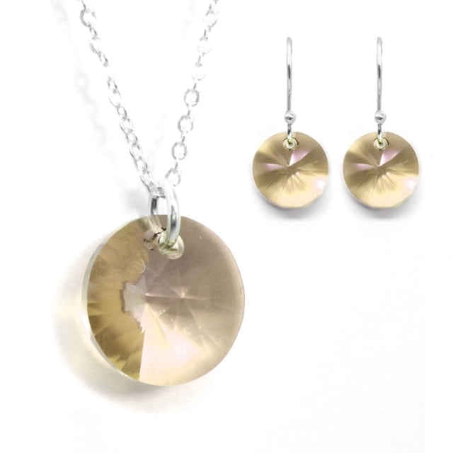 Juego de aretes y cadena ZVEZDA con dije corte Xilion plata mexicana ley .925 topacio