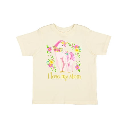 

Inktastic I Love My Mom Unicorn with Pink and Yellow Flowers Gift Toddler Boy or Toddler Girl T-Shirt