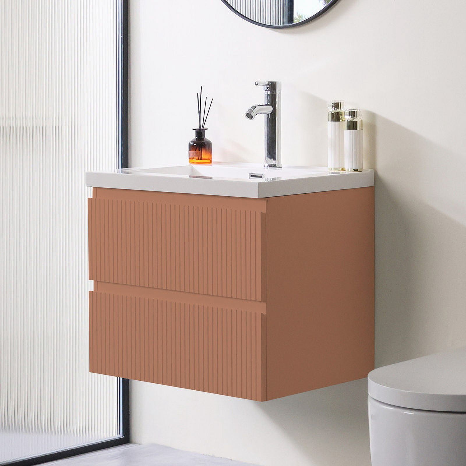Wonline 23.8inch Bathroom Vanity Cabinet with Sink and Double Drawers(Mute Orange)