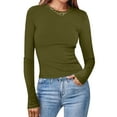 thumbnail image 2 of idosla Womens Long Sleeve Stretch Crewneck Ribbed T-Shirt Slim Fit Casual Basic Tops (Army Green, S), 2 of 6