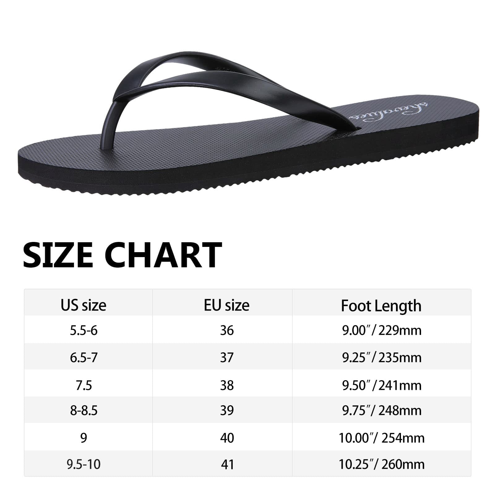 Slim Flip Flops for Women Casual Thong Flat Sandals Soft Rubber Slip on Sandals,Black,8-8.5