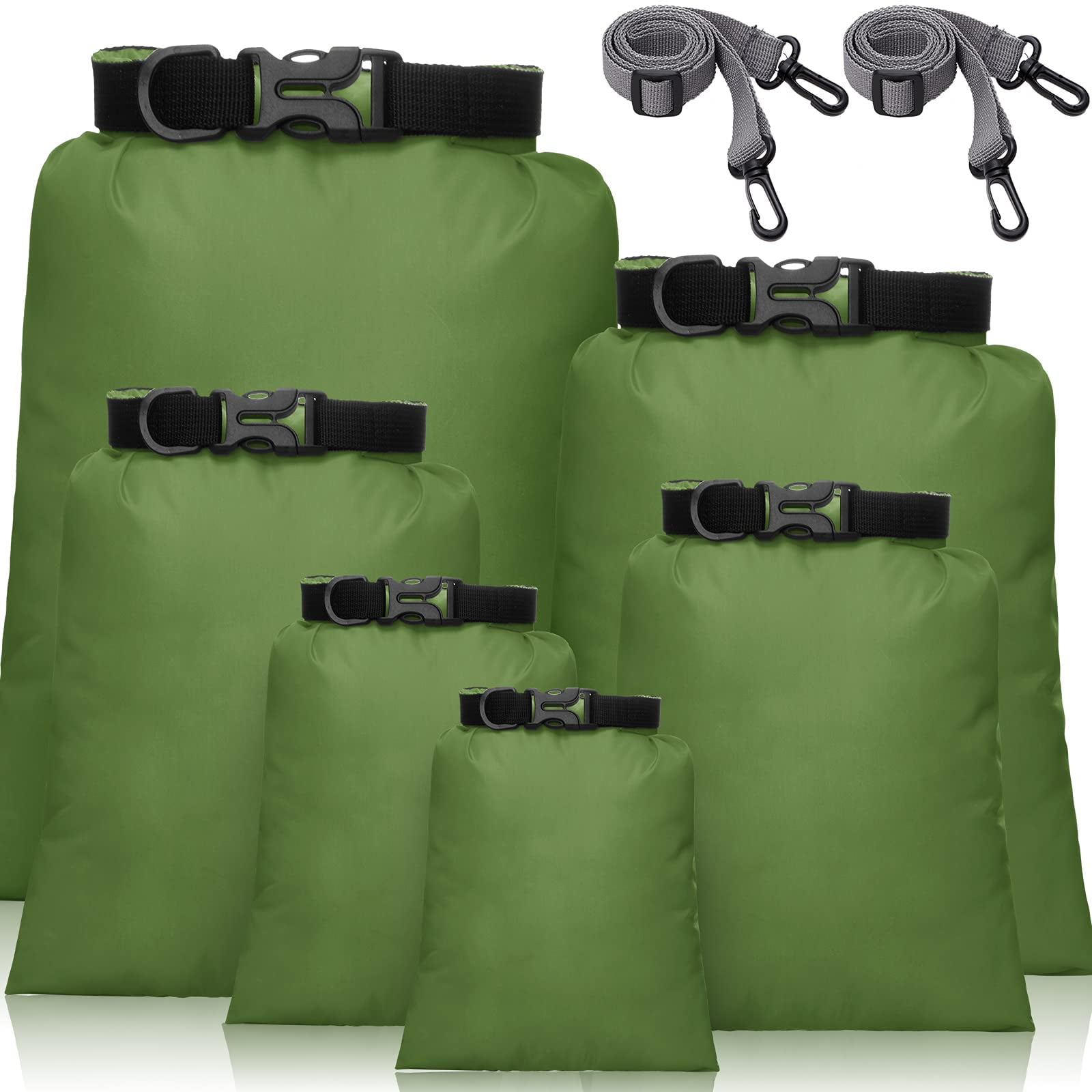 6Pcs Waterproof Dry Bags, Lightweight Outdoor Waterproof Dry Stuff Sacks 15/8/5/4/3/2 L and Long Adjustable Shoulder Strap for Kayaking Rafting Boating Hiking Camping