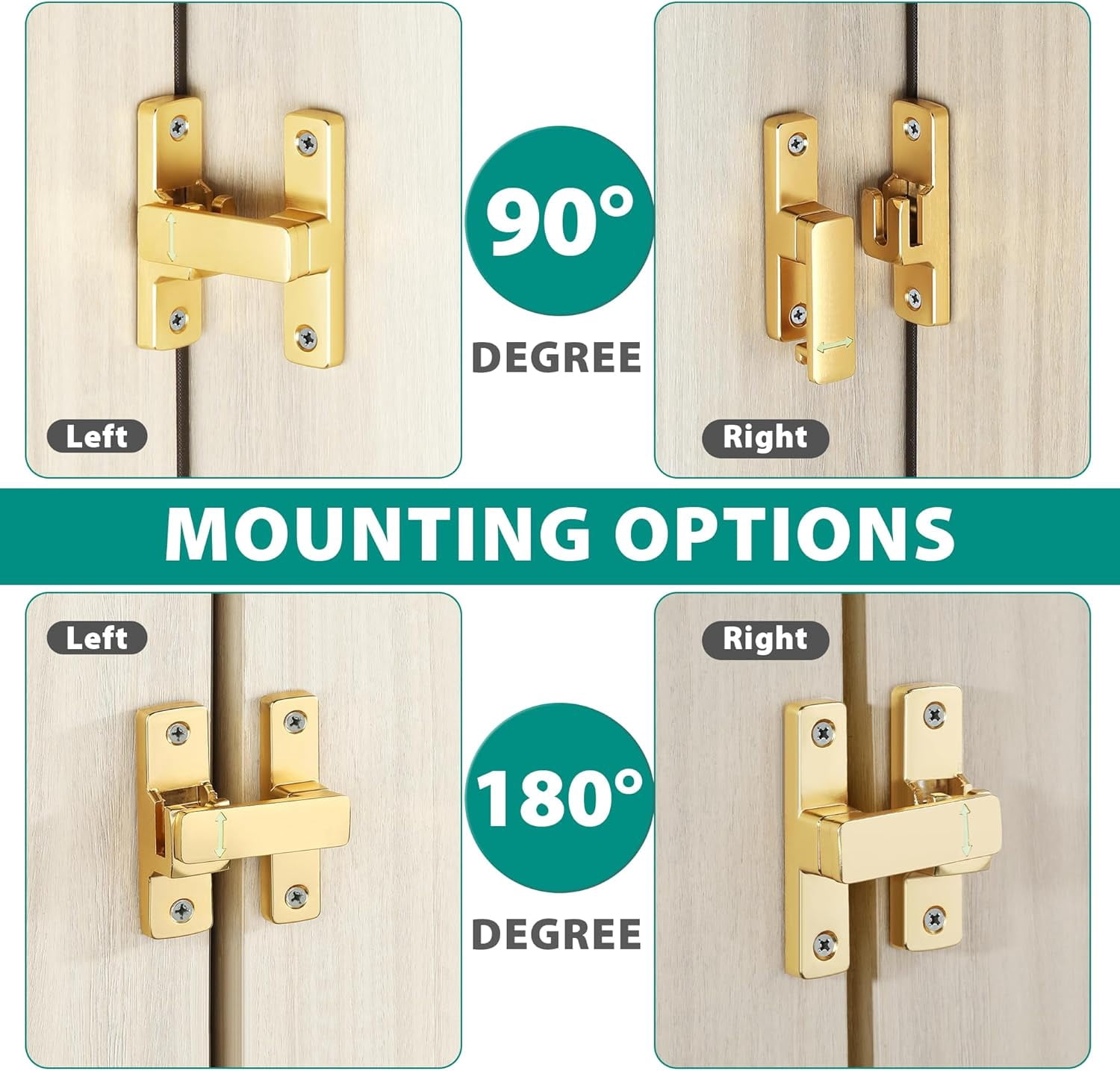 JJEAN-90/180 Degree Flip Door Lock Latch, Protecting Safety Sliding Gate Latches Heavy Duty Hardware Door Latch for Interior Front Barn Garden Fence Window Bathroom Cabinet